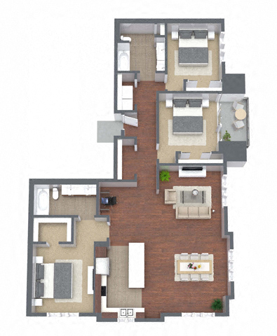 Floor plan for 3 beds, 2 baths, 1695 sqft